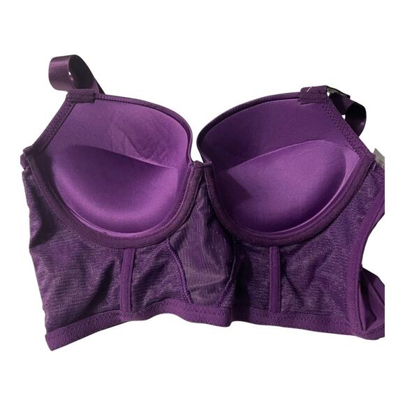 Bebe Womens Bra Size 38C Push Up Longline Bra Rhinstone Adjustable Straps Purple - Picture 6 of 10